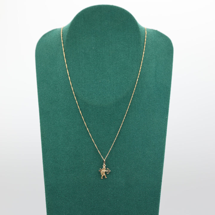 18k Yellow Gold Chain 16 Inches with Cupid Pendant Gift
