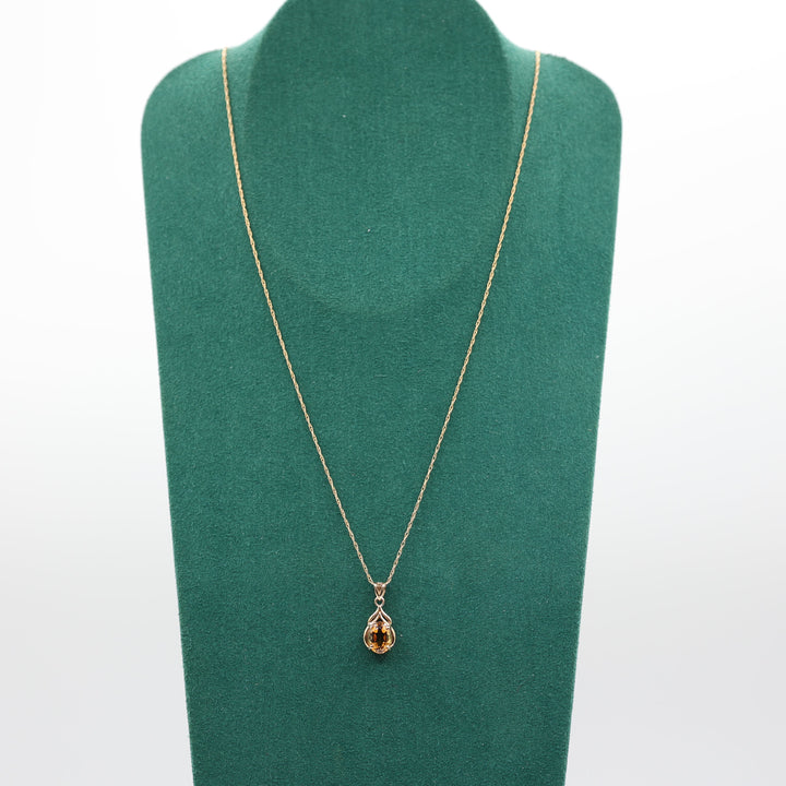 14k Yellow Gold Oval Citrine 8mm Necklace - 21 in.