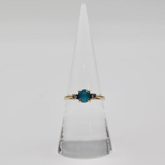 14K Yellow Gold Blue Topaz and Diamond Accent Ring - Size 6.75