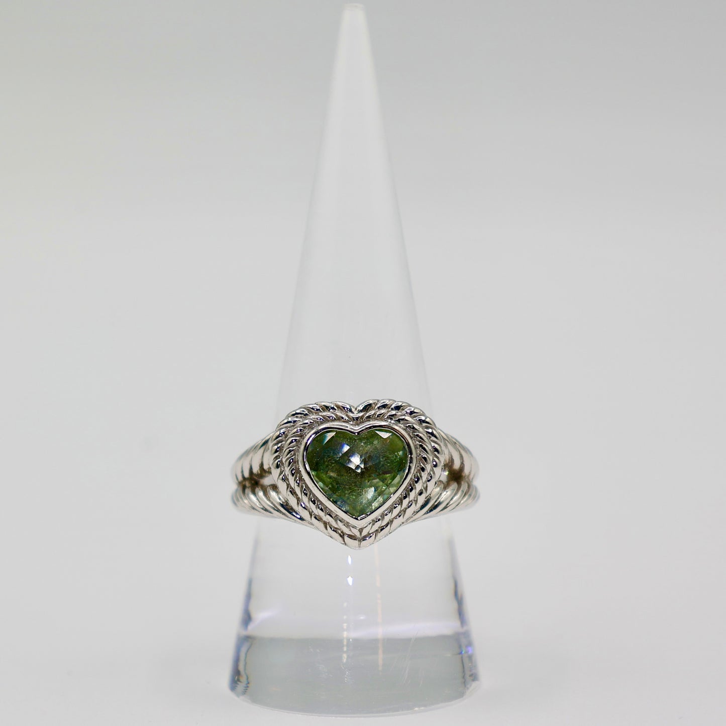 925 Sterling Silver Judith Ripka Green Prasiolite Heart Cluster Ring - Size 9