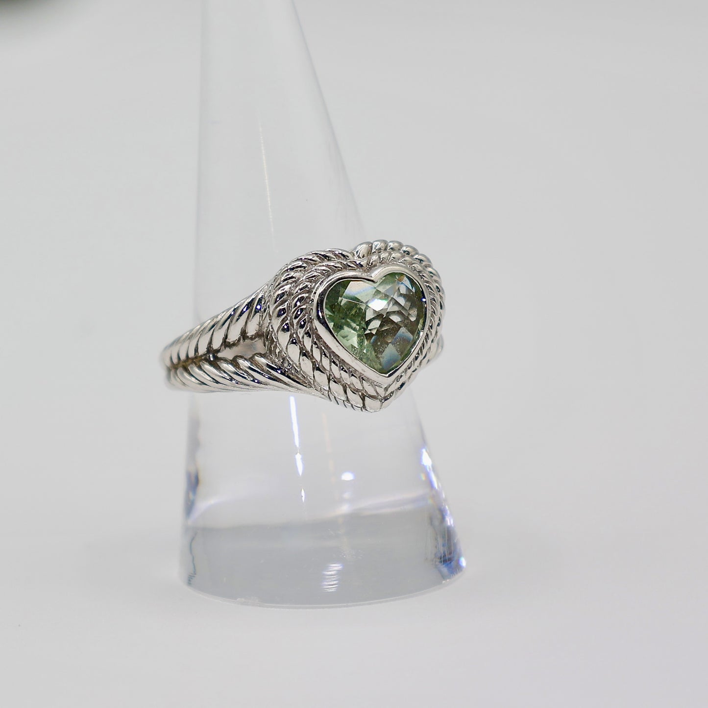 925 Sterling Silver Judith Ripka Green Prasiolite Heart Cluster Ring - Size 9