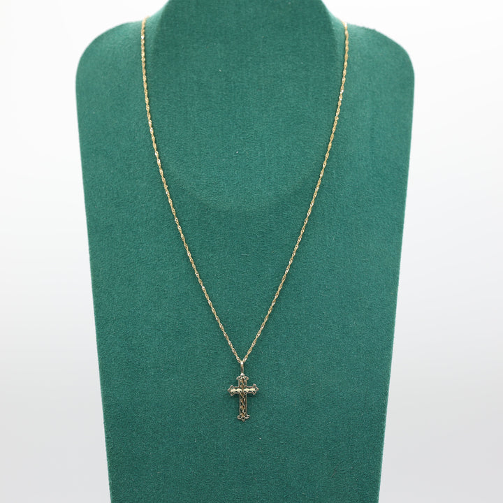 14k Yellow Gold 16 Inch Chain With Filigree Cross Pendant