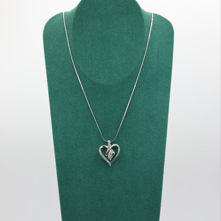 925 Sterling Silver Open Heart Diamonds Pendant Necklace