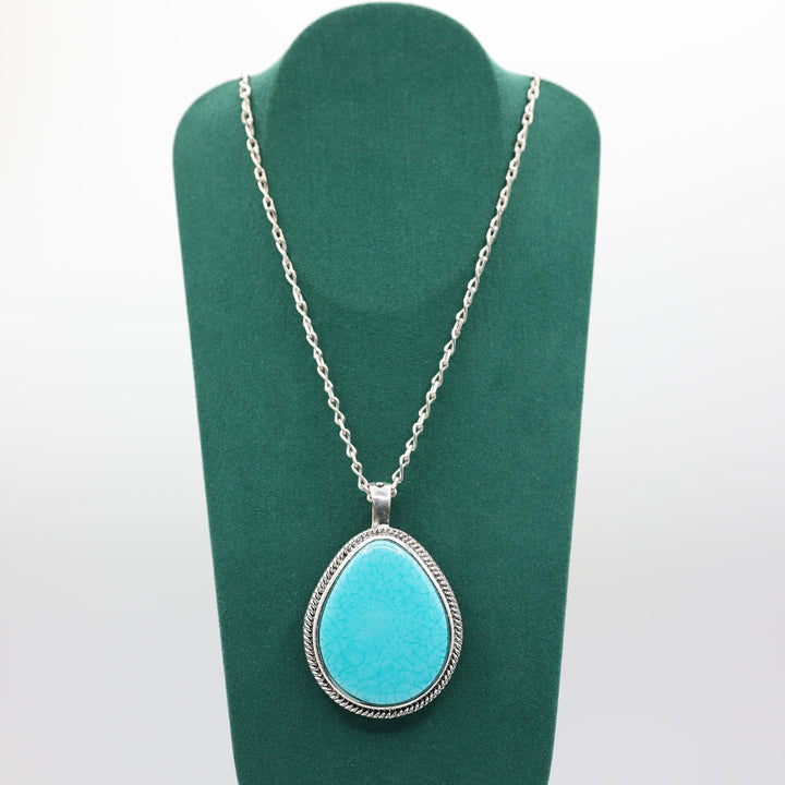 925 Sterling Silver 18 Inch Chain & 47x37mm Turquoise Pendant Necklace