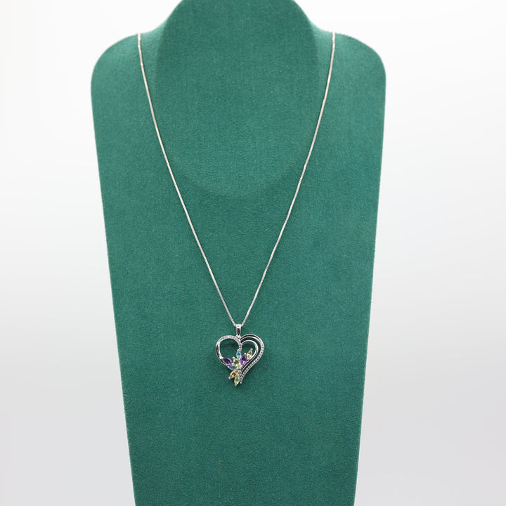 925 Sterling Silver Heart Necklace Sapphire Topaz Citrine