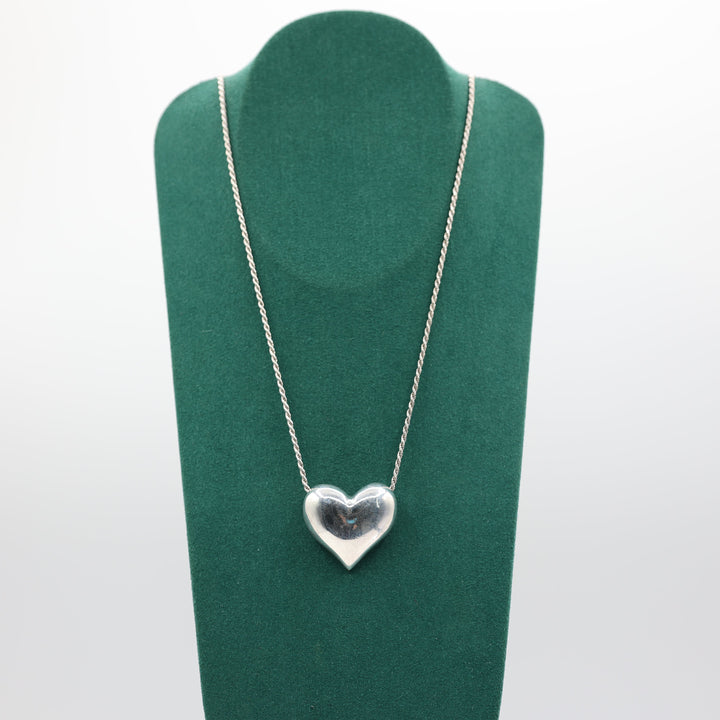 925 Sterling Silver Twisted Rope Chain Large Bubble Heart Pendant Necklace