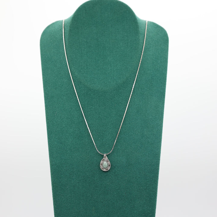 925 Sterling Silver Jade and Marcasite Necklace