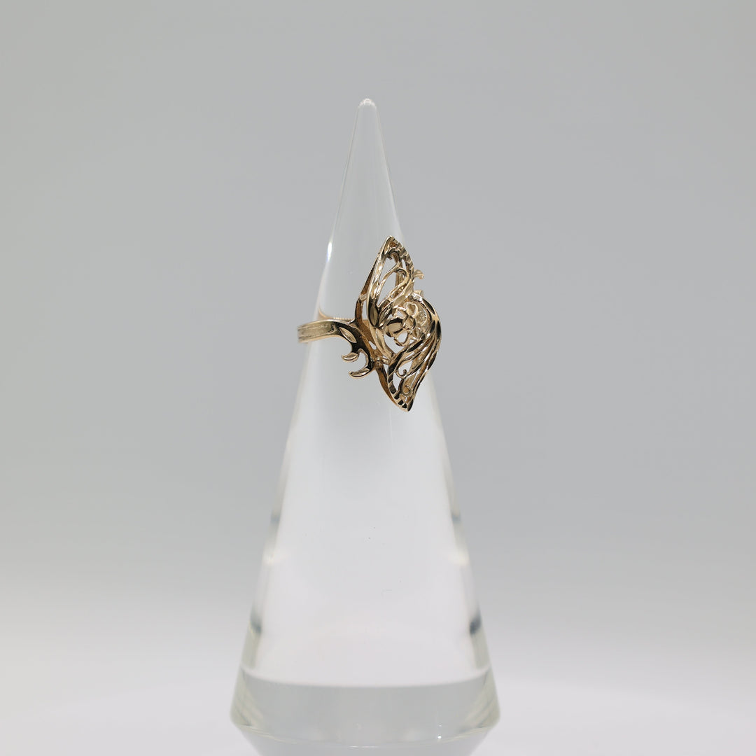 14K Yellow Gold Flower Filigree Ring Size 6.5 Elegant Vintage Style