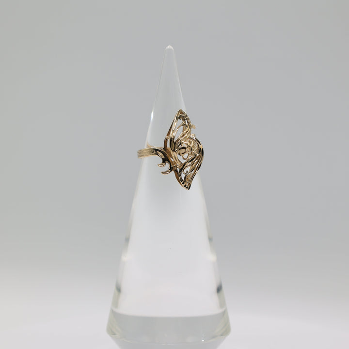 14K Yellow Gold Flower Filigree Ring Size 6.5 Elegant Vintage Style