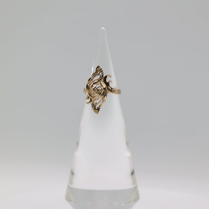 14K Yellow Gold Flower Filigree Ring Size 6.5 Elegant Vintage Style