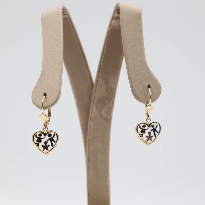 14K Three Tone Gold Filigree Heart Dangle Earrings For Kids