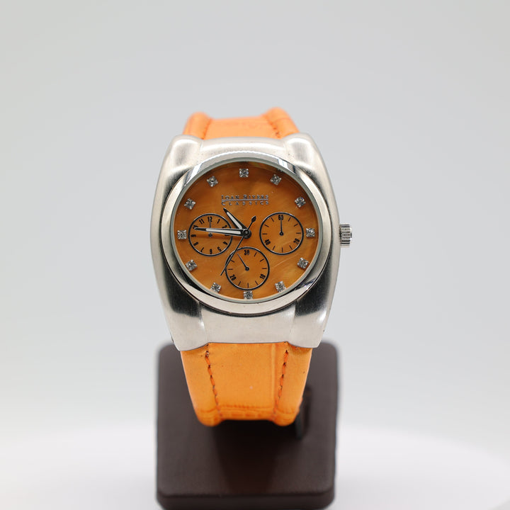 Joan Rivers Orange Mother of Pearl Watch With Leather Band