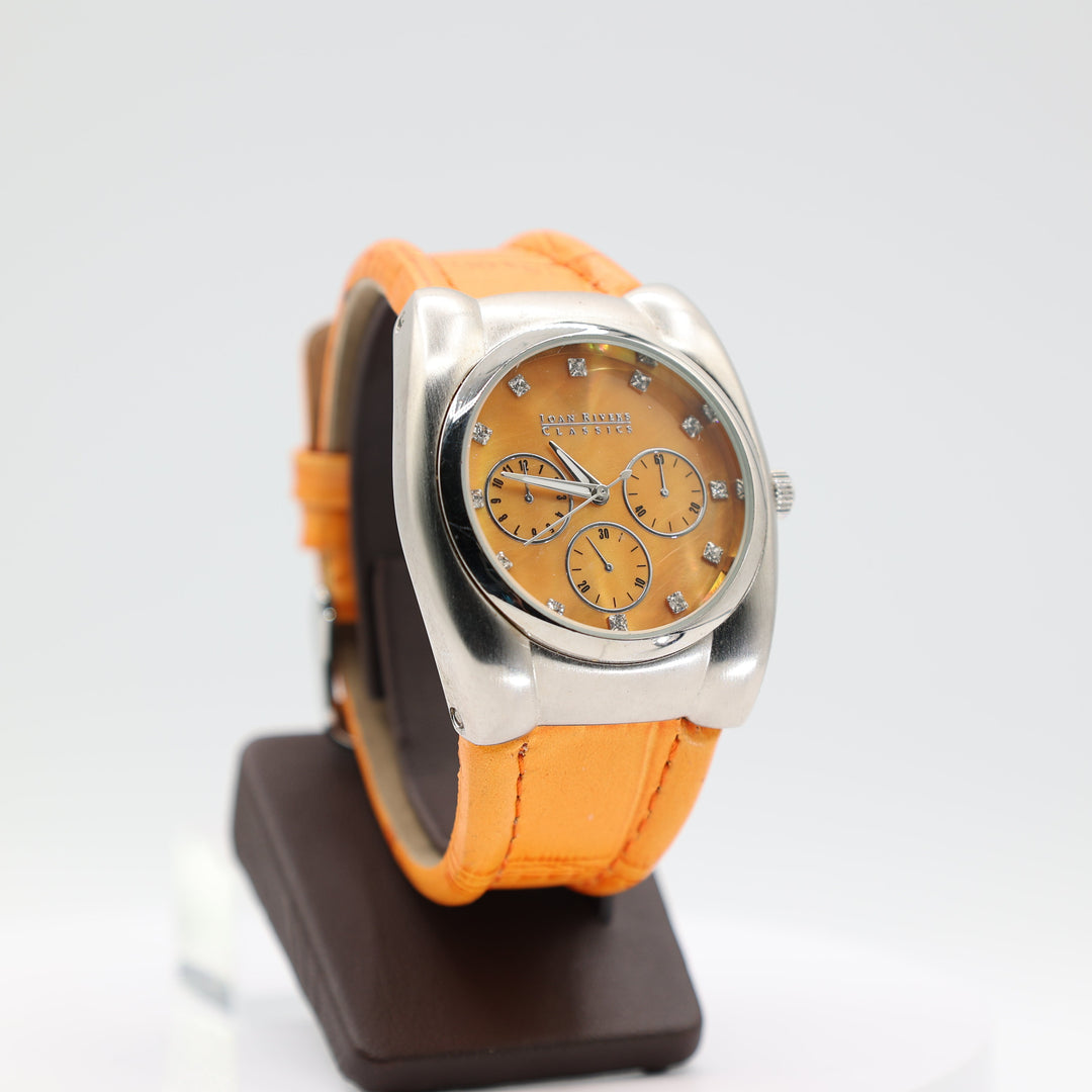 Joan Rivers Orange Mother of Pearl Watch With Leather Band