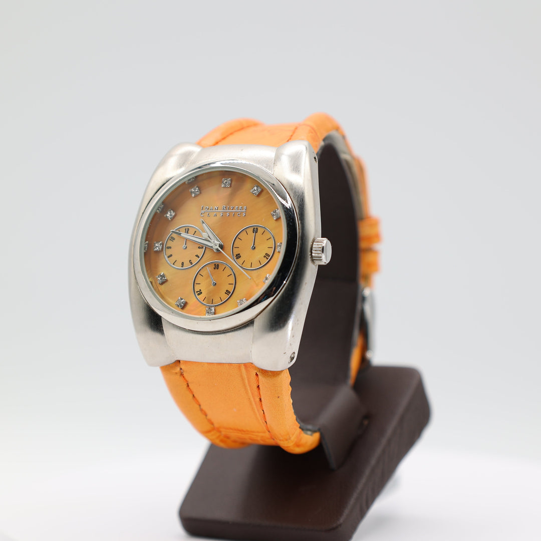 Joan Rivers Orange Mother of Pearl Watch With Leather Band