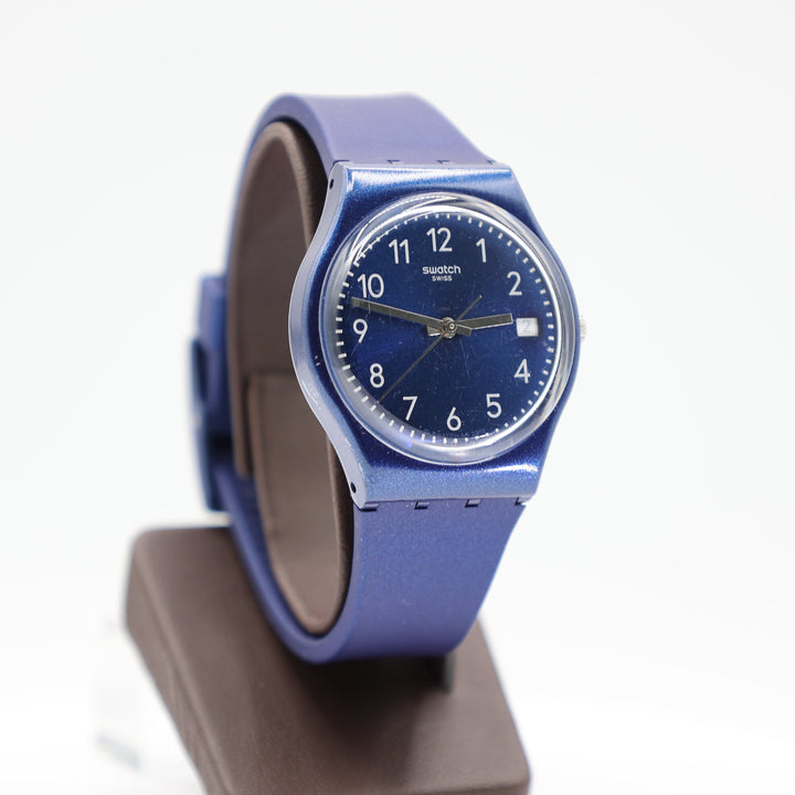 Swatch Navy Blue Silicone Band Watch Unisex Wristwatch