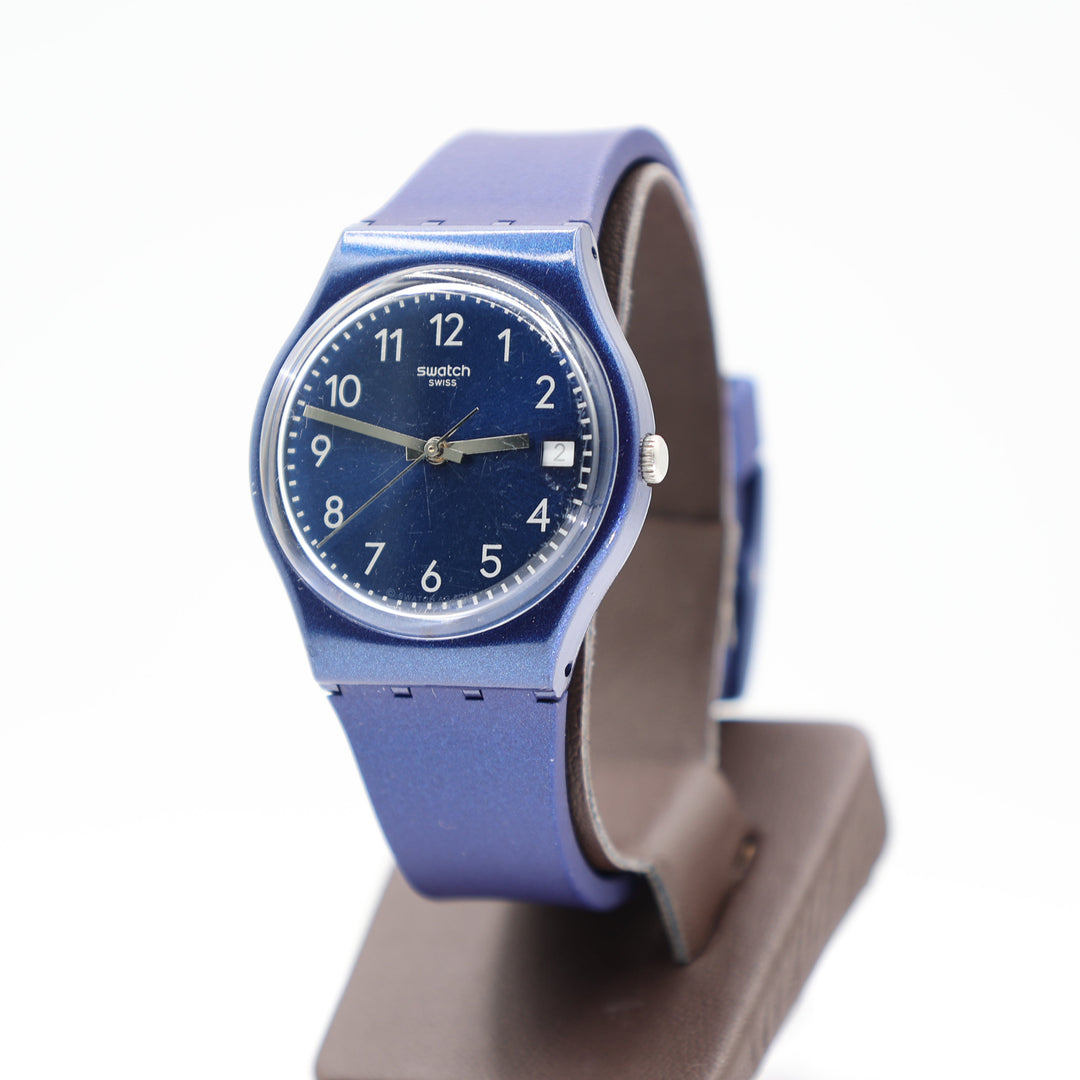 Swatch Navy Blue Silicone Band Watch Unisex Wristwatch