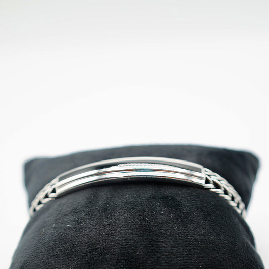 925 Sterling Silver Effy Mens Braided Woven Cuff with Onyx Inlay Bracelet