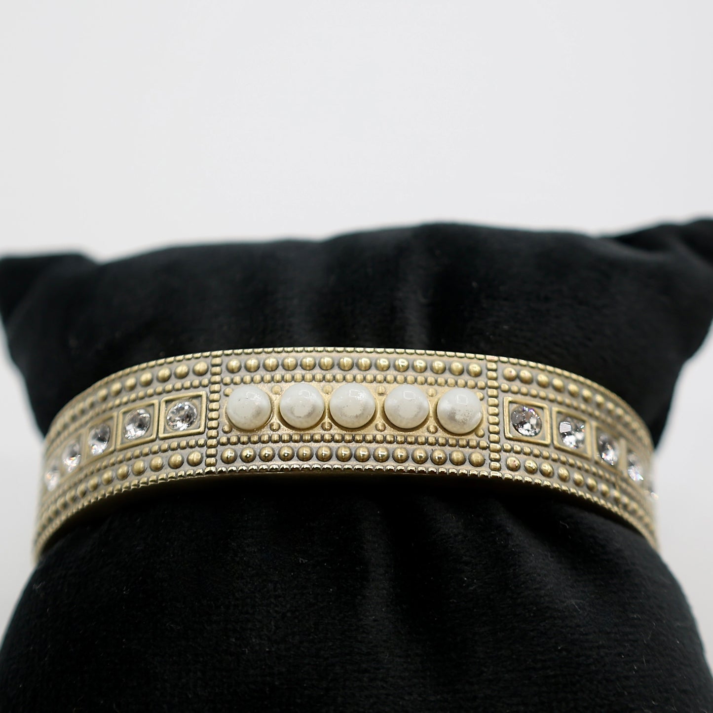 Heidi Daus 2pc Brass Cuff Crystals & Faux Pearl Bracelet