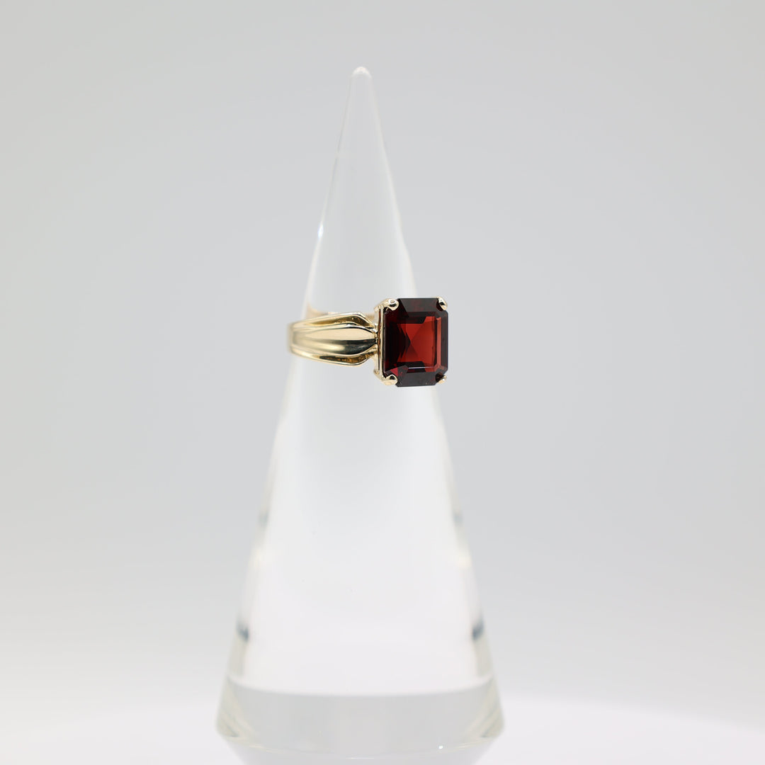 14K Yellow Gold Emerald Cut Garnet Ring 11.5x9.6mm 8.75
