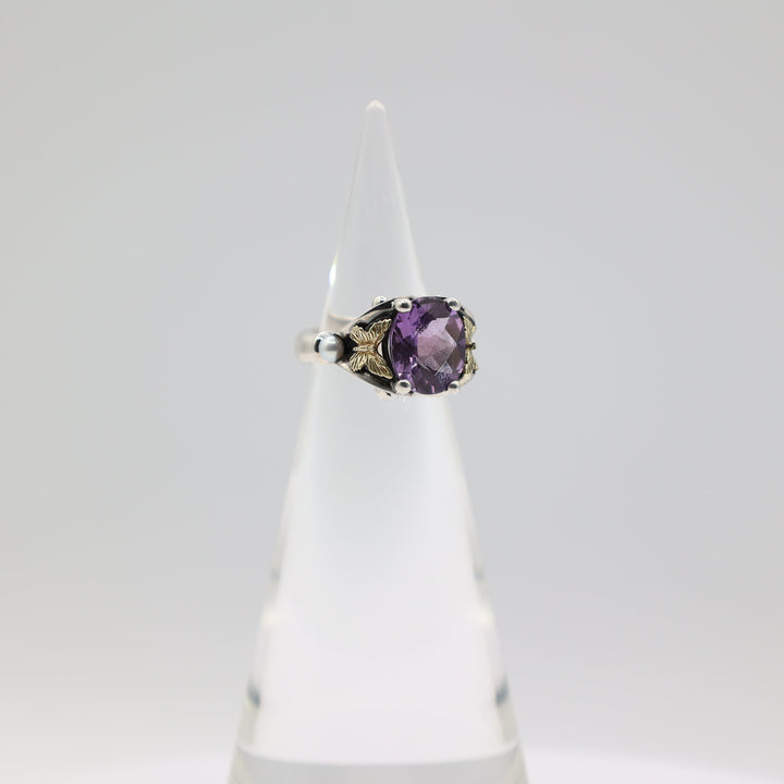 Amethyst Sterling Silver Ring With 18K Gold Butterfly
