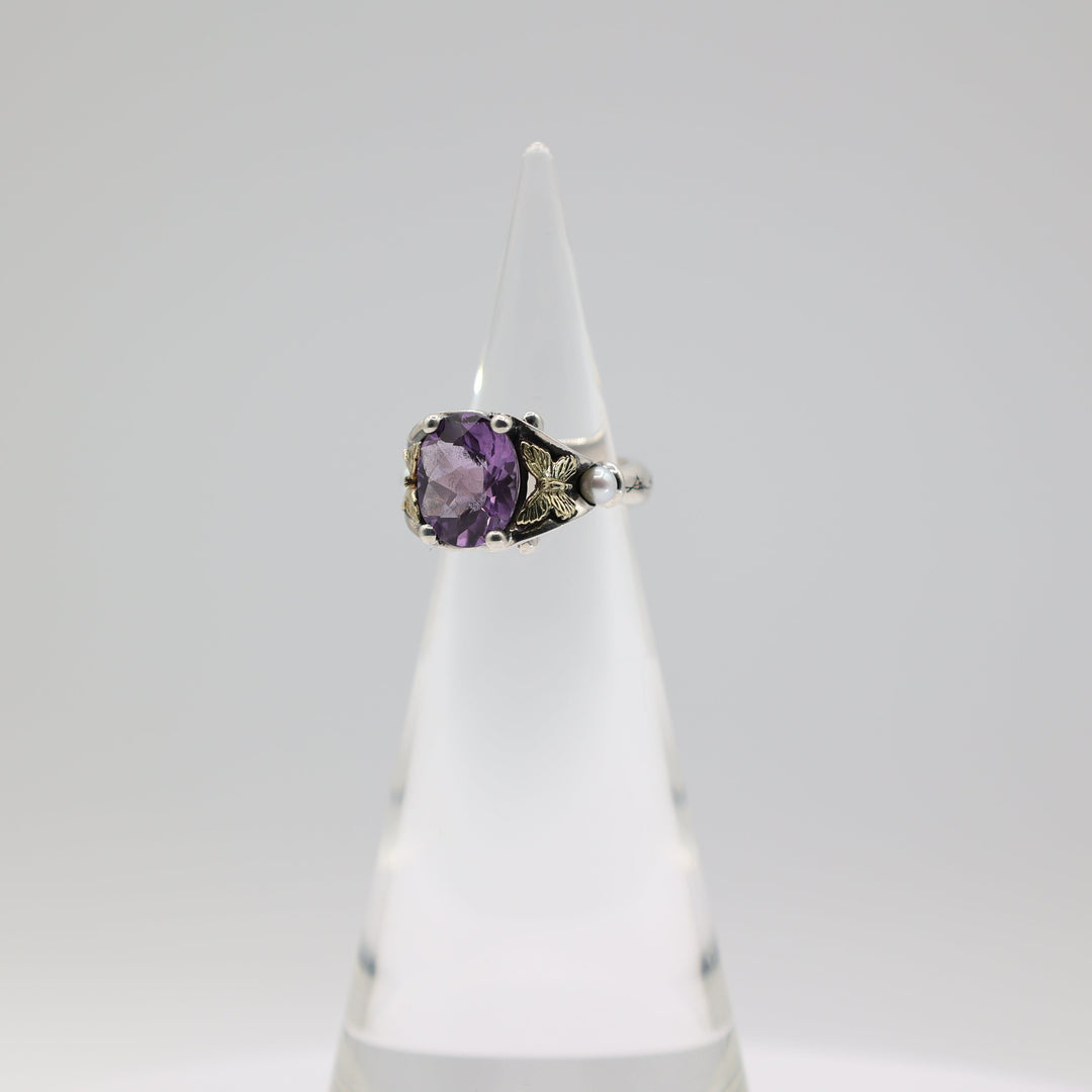 Amethyst Sterling Silver Ring With 18K Gold Butterfly