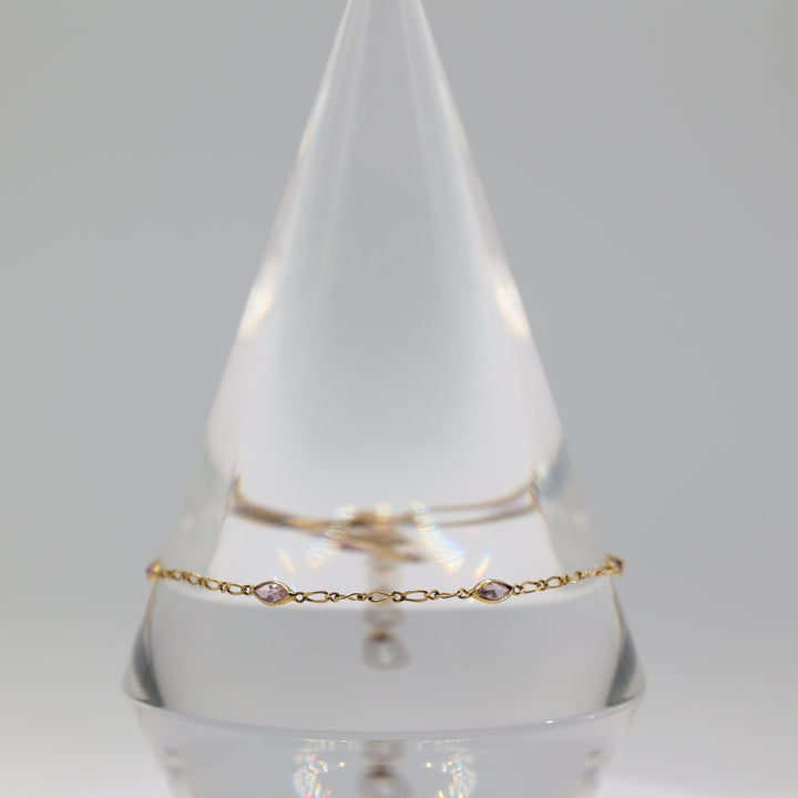 10k Yellow Gold Pink Marquise Stones Anklet 10 Inches