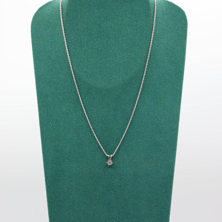 14K White Gold Diamond Necklace Three Millimeter Solitaire