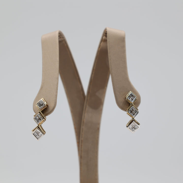 14K Yellow Gold Diamond Dangle Drop Earrings For Women