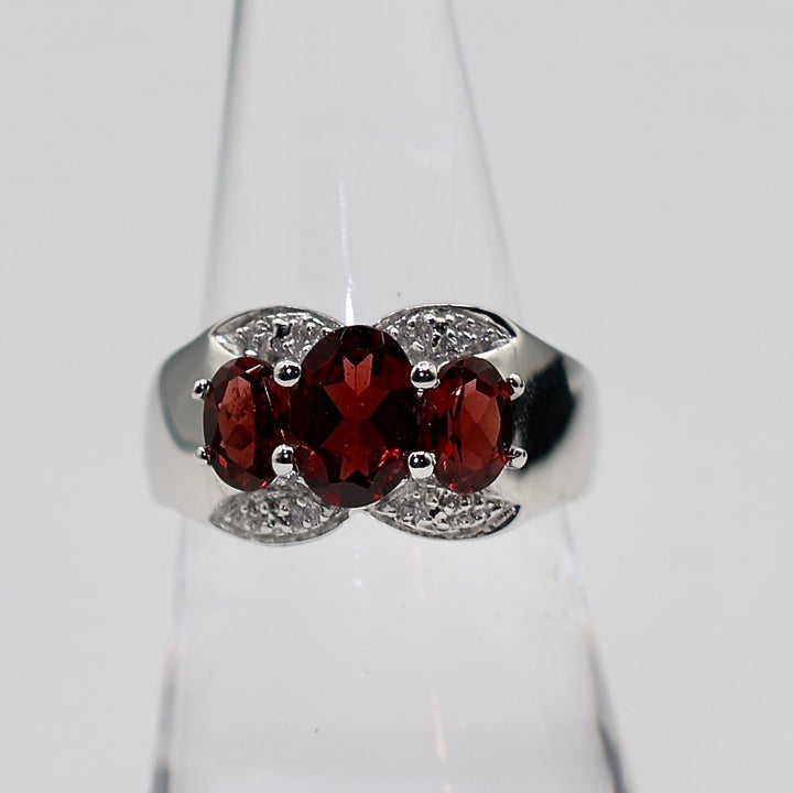 925 Sterling Silver Ring with Pave Garnets and Marcasite Ring - Size 7