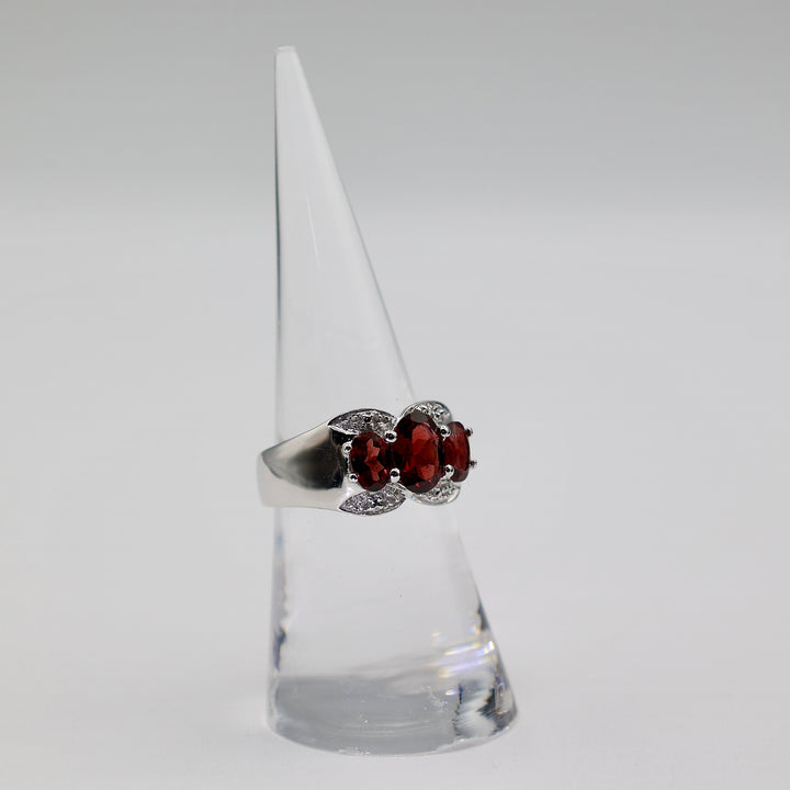 925 Sterling Silver Ring with Pave Garnets and Marcasite Ring - Size 7