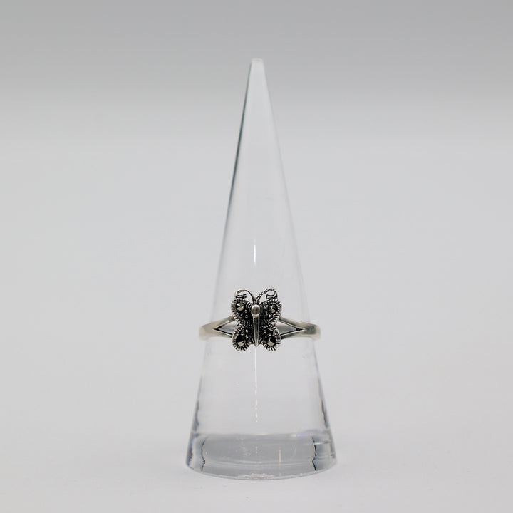 925 Sterling Silver Rhinestone Butterfly Ring - Size 8