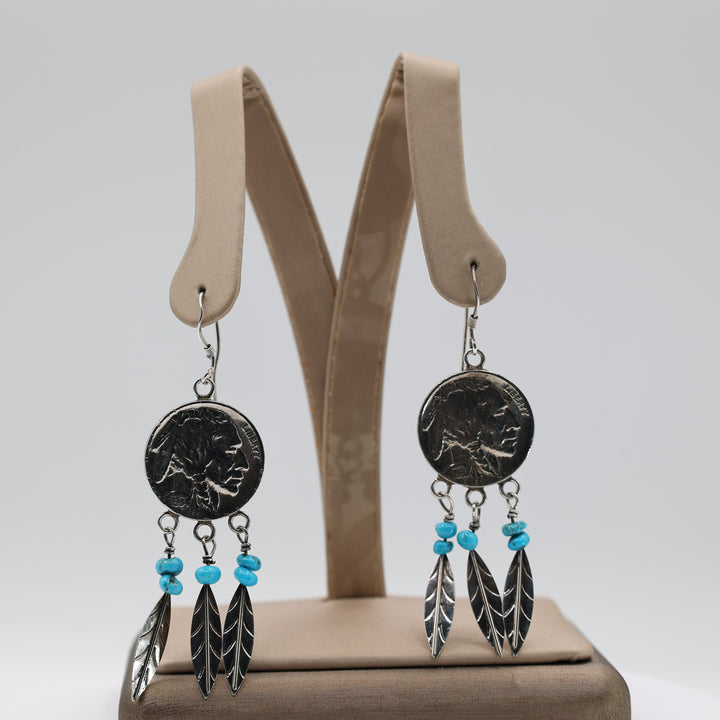 925 Sterling Silver Southwest Navajo Coin Dangle Earrings
