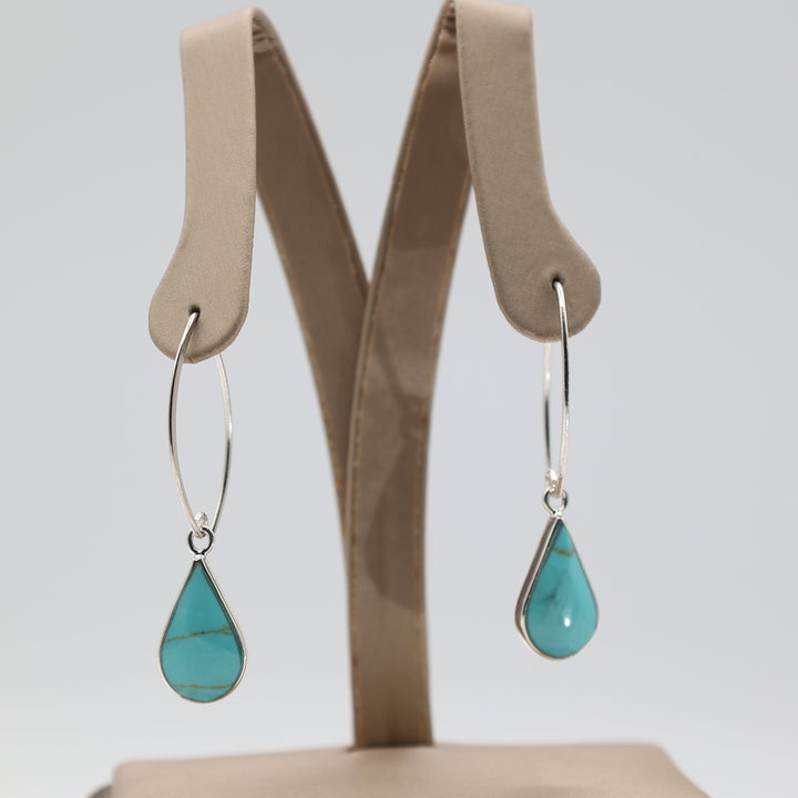Sterling Silver 44mm Pear Shaped Turquoise Dangle Earrings