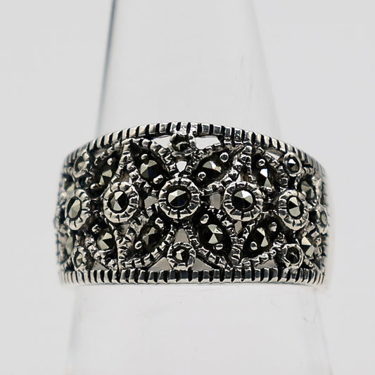 925 Sterling Silver Marcasite Ring - Size 8.25