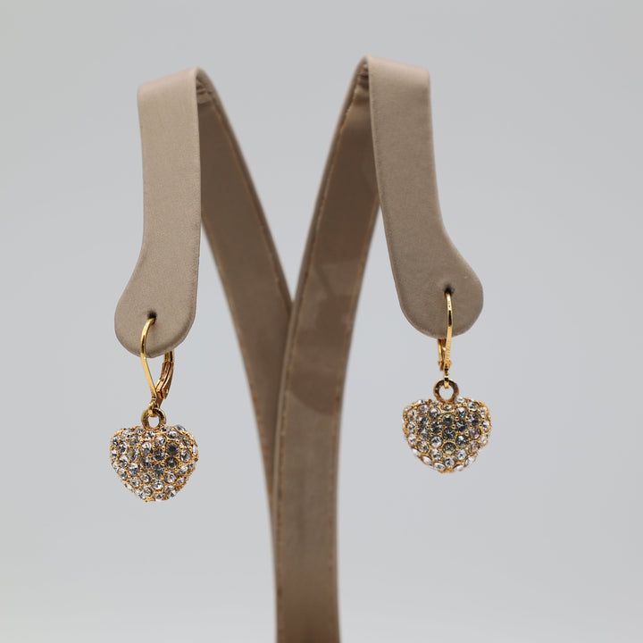 Joan Rivers yellow gold plated hearts covered in white Crystals dangle earrings - .5 in