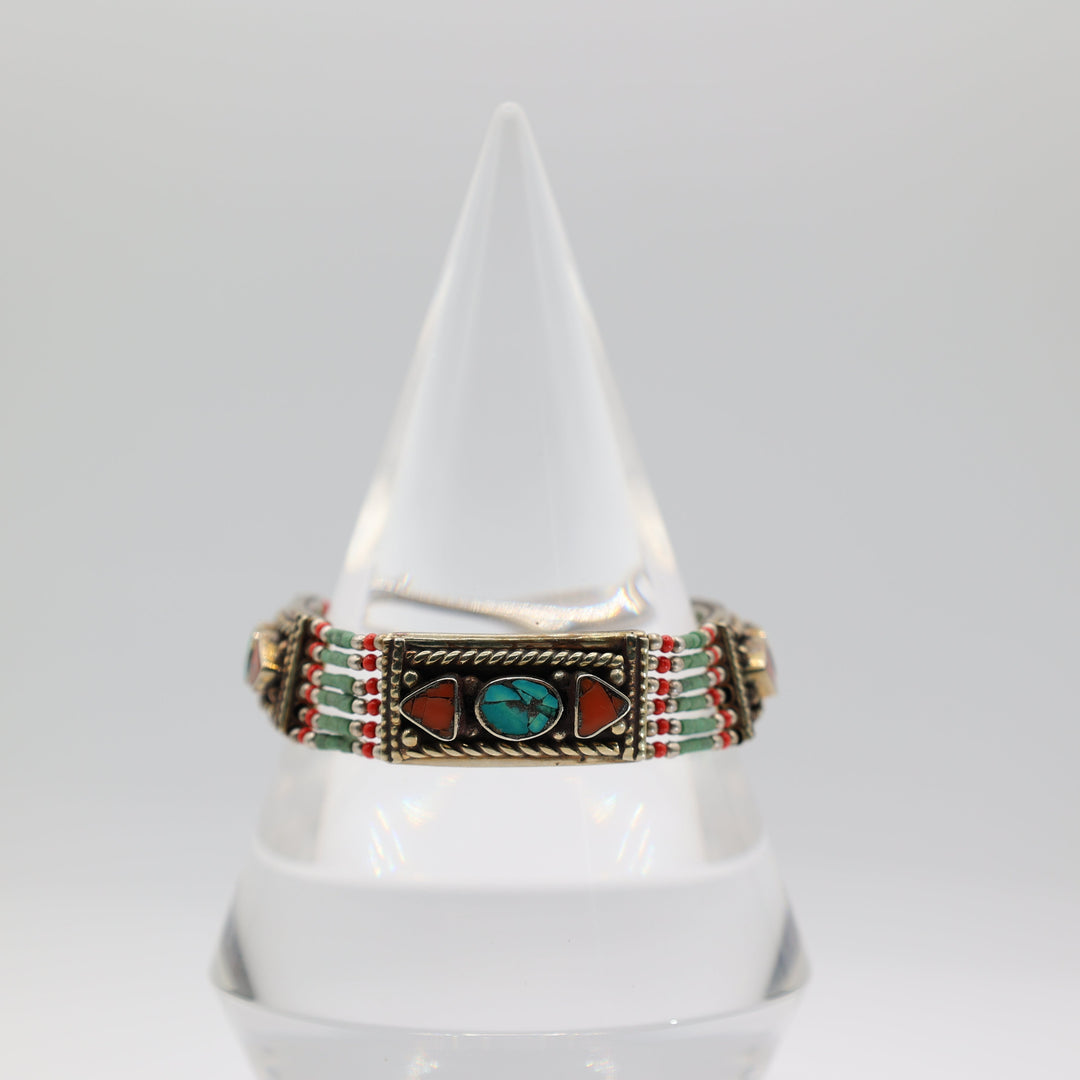 Southwest Style Tibetan Turquoise and Coral Beaded Necklace and Bracelet Set