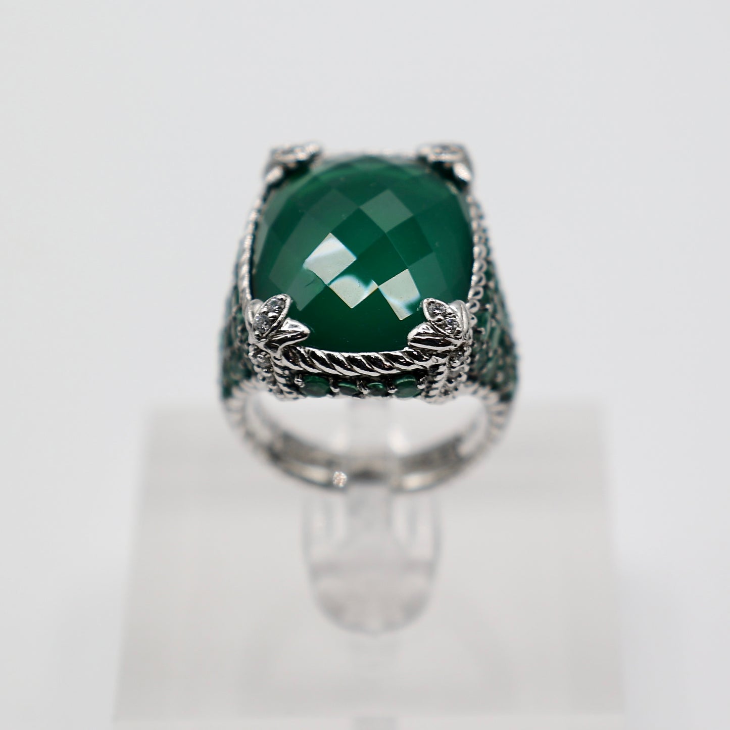 925 Sterling Silver Judith Ripka Green Chalcedony Ring - Size 6