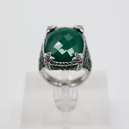 925 Sterling Silver Judith Ripka Green Chalcedony Ring - Size 6