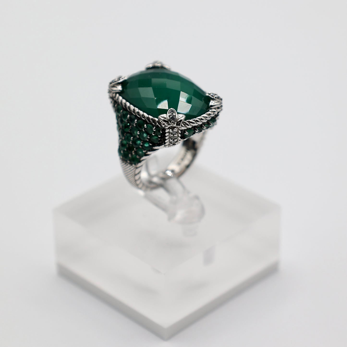 925 Sterling Silver Judith Ripka Green Chalcedony Ring - Size 6