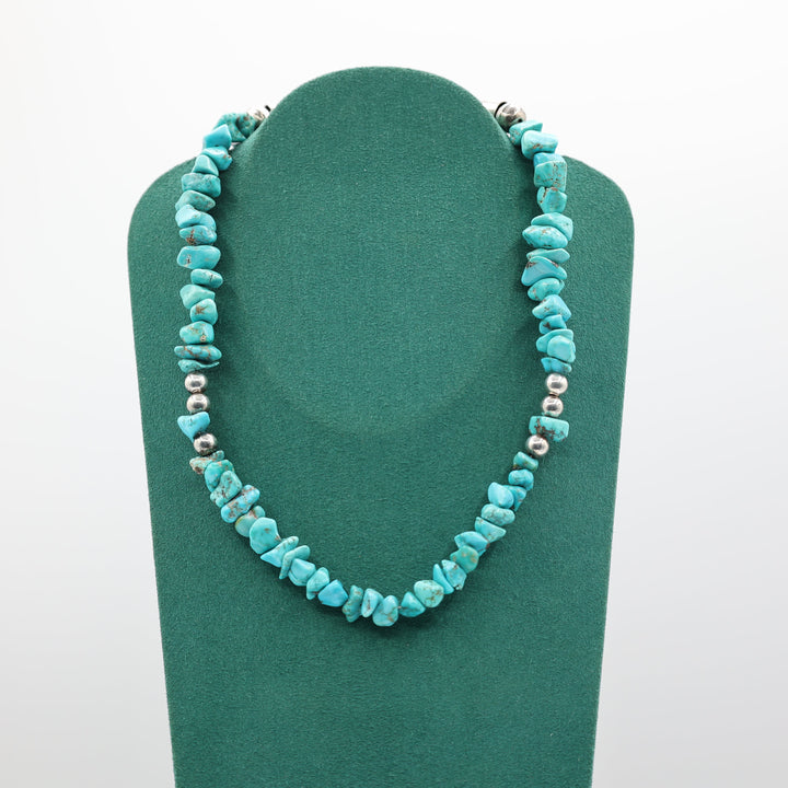 925 Silver Turquoise Beaded Necklace - 16 inches
