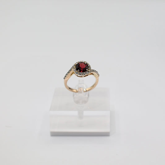 10k Yellow Gold Plated Prime Art & Jewel Ruby and White Sapphires Halo Ring - Size 7.25