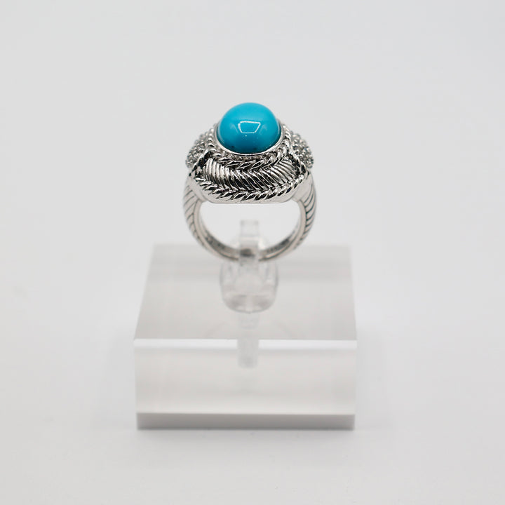 925 Sterling Silver Judith Ripka Oval Turquoise Ring - Size 6