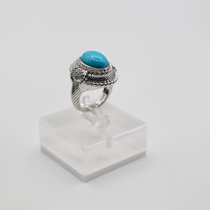 925 Sterling Silver Judith Ripka Oval Turquoise Ring - Size 6