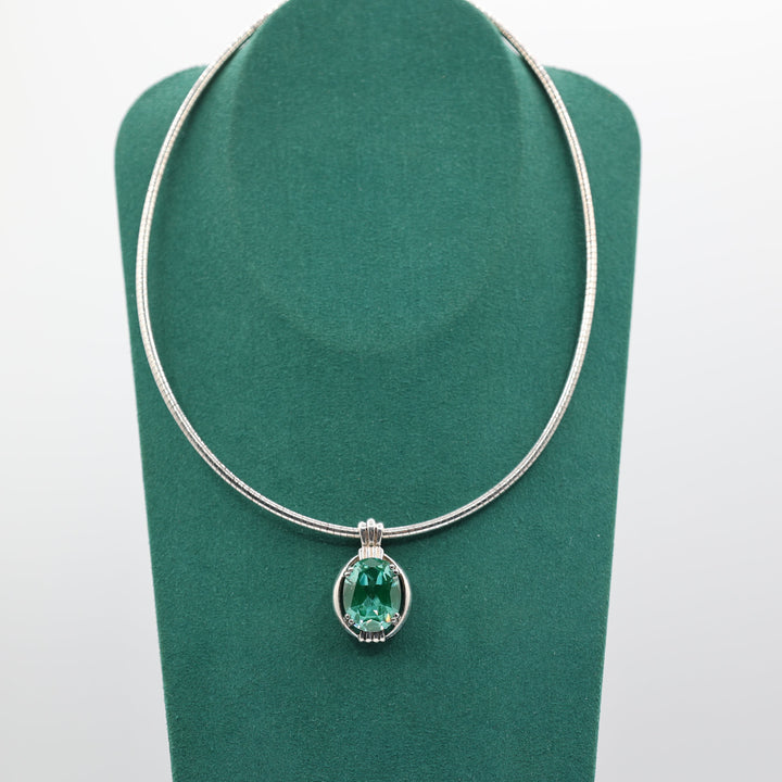 925 Sterling Silver Oval Green Spinel Stone Pendant Necklace 18x14mm