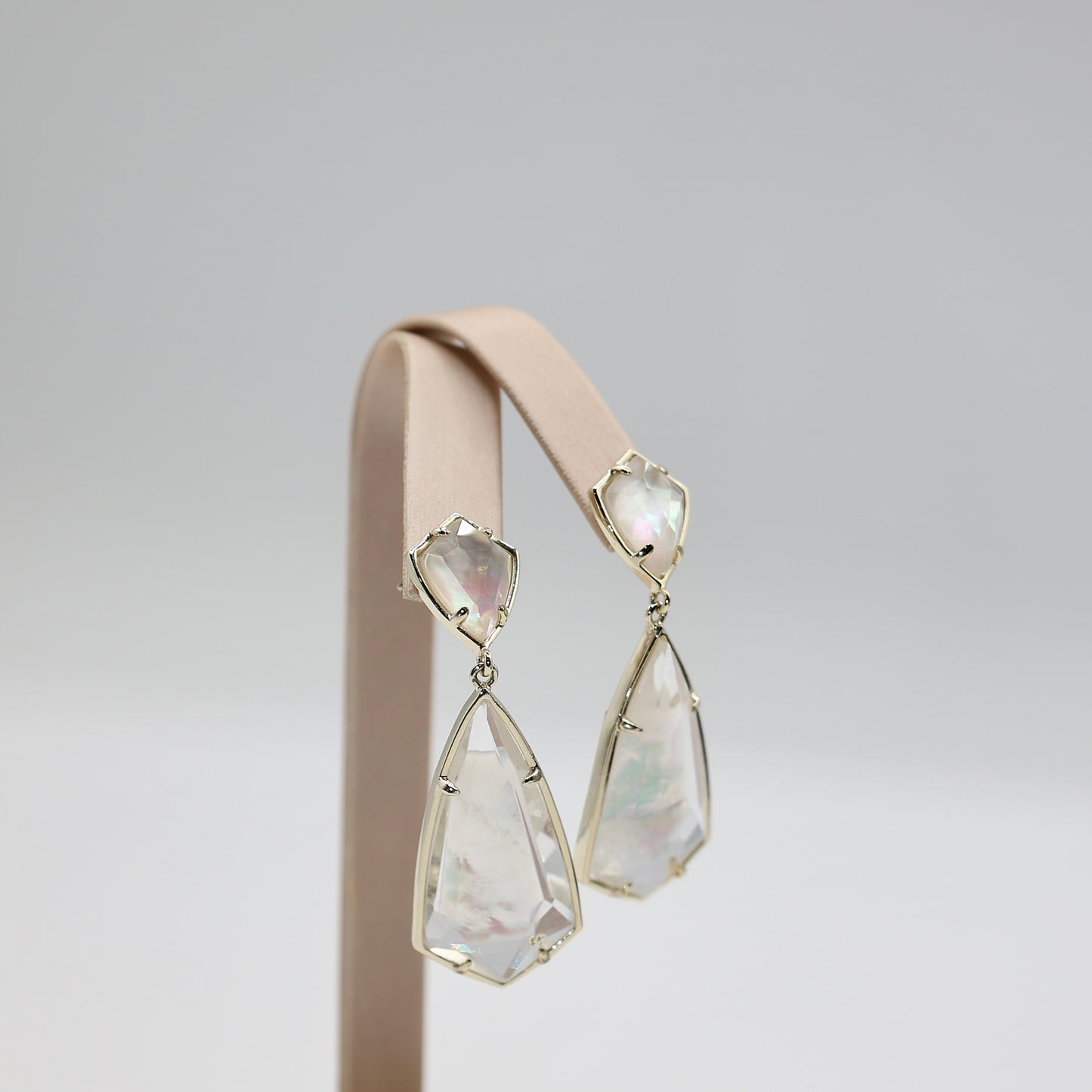 Gold Tone Kendra Scott Dangle Faux Pearl Clear Sparkle Earrings