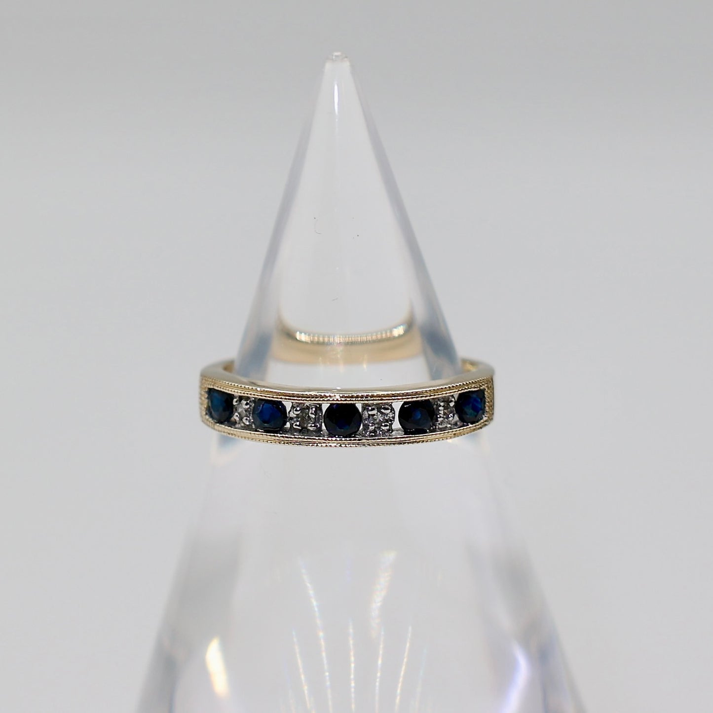 14k Channel Yellow Gold Diamond and Sapphire Ring - Size 7