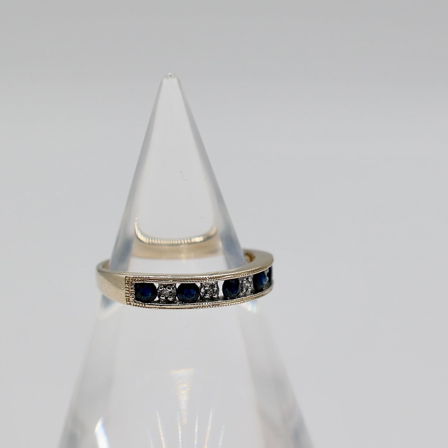 14k Channel Yellow Gold Diamond and Sapphire Ring - Size 7