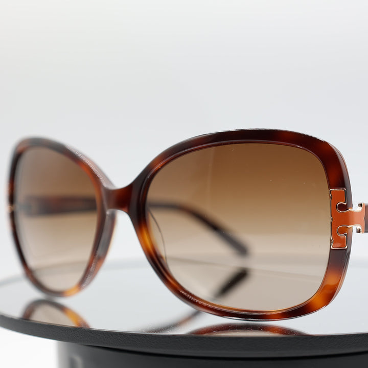Tory Burch Square Brown Tortoise Frame with Orange accent logo
