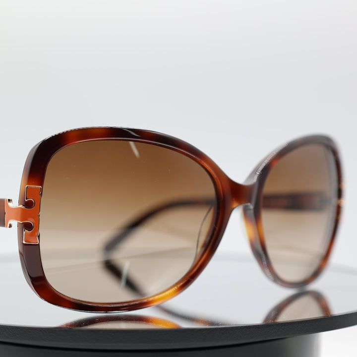 Tory Burch Square Brown Tortoise Frame with Orange accent logo