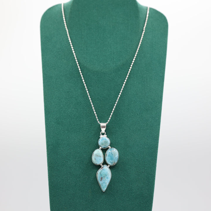 Sterling Silver 24 Inch Adjustable Larimar Pendant Necklace
